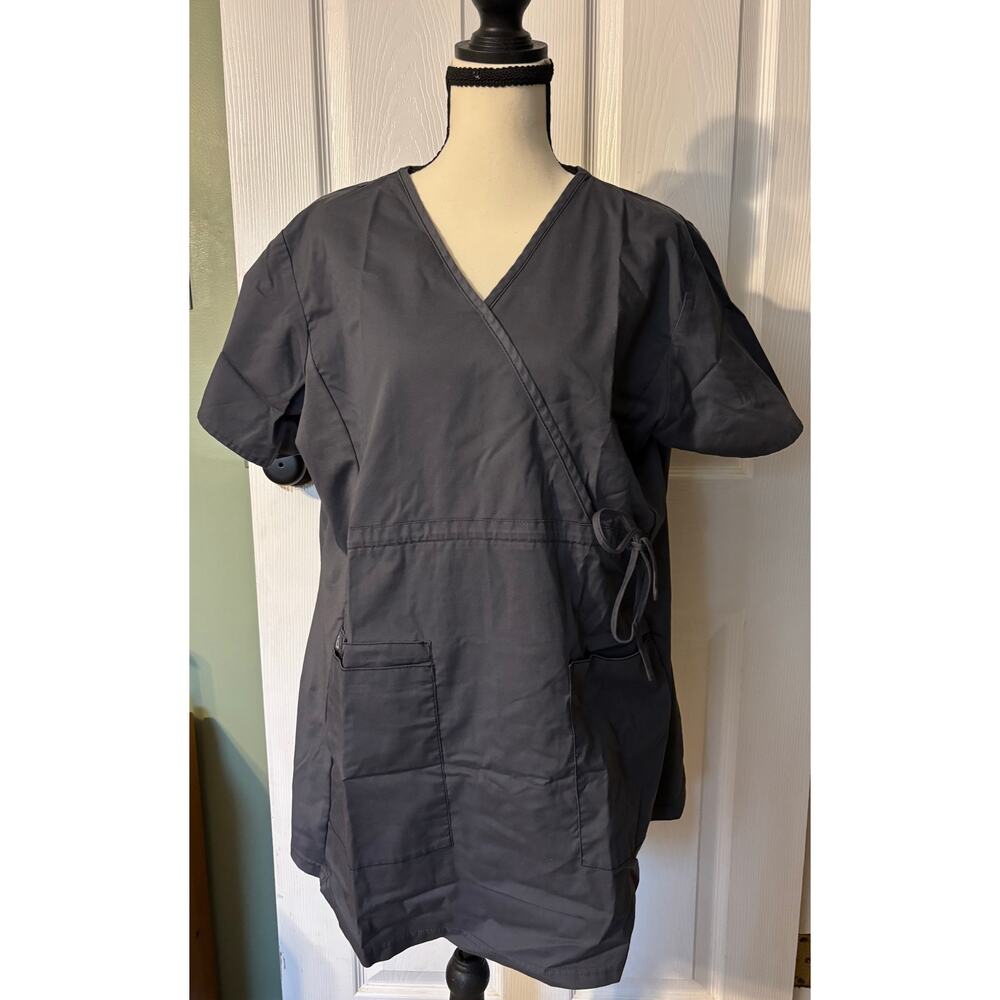 Wonder Wink Maternity Scrub Top Women's XL Pewter Gray Mock Wrap Nurse Vet Tech
